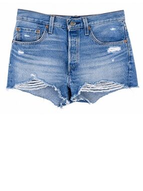 Levis 501 Ripped High-Rise Denim Shorts - Light Blue 30 Y2K Mom Jeans Festival